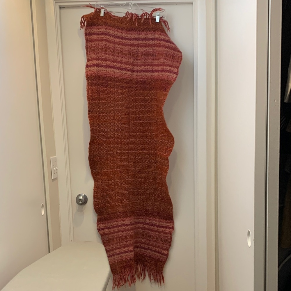 Hand Crafted Red and Pink Woven Fringe Scarf Wrap